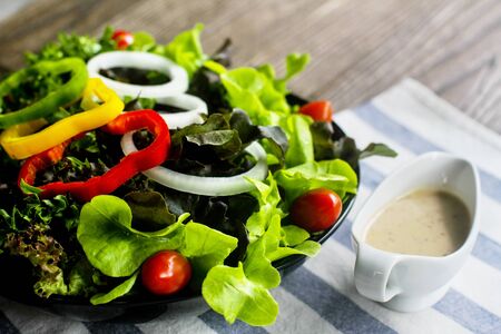 Mixed Salad on wooden tableの写真素材
