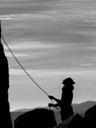 climbing girl in natureの写真素材