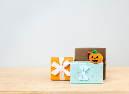 multicolored gift boxes on a blue backgroundの写真素材