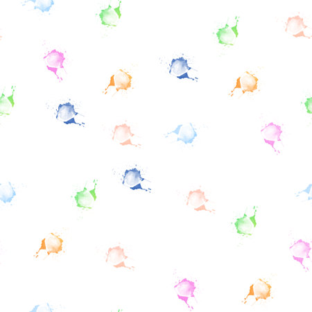 seamless pattern of multicolored watercolor stains on a white backgroundの写真素材