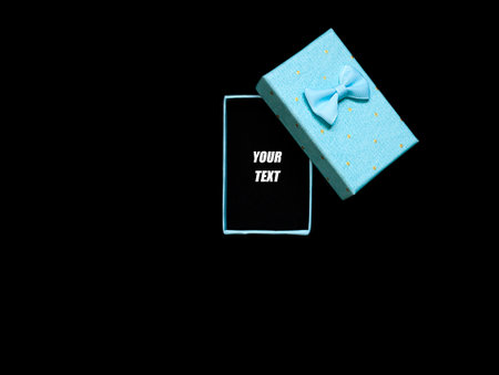 empty blue gift box close up with space for text