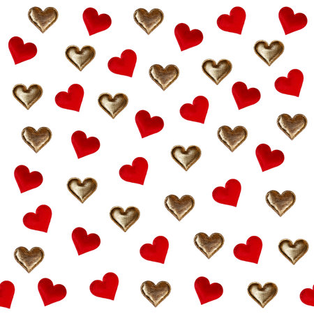 seamless pattern. Red and gold hearts on a white background