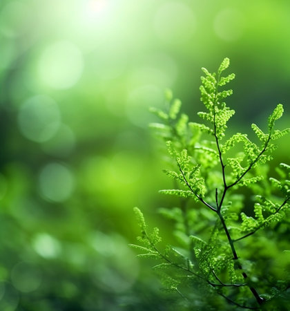Green leaves and branches in the forest on bokeh background.の素材