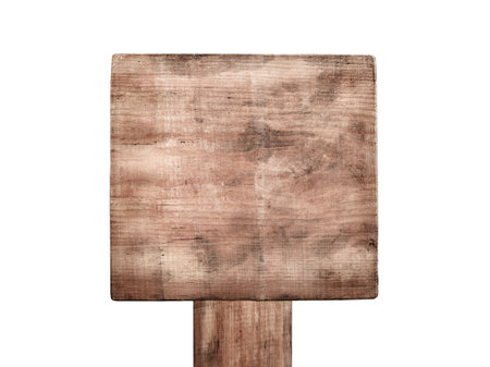 Wooden sign isolated on transparent background close upの写真素材