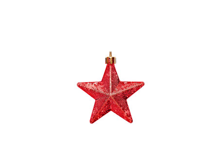 Red Christmas star isolated on transparent background.の写真素材