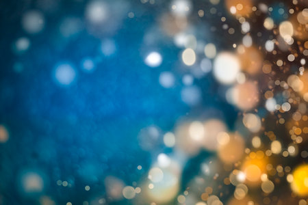 blue holiday background with defocused lights. bokehの写真素材
