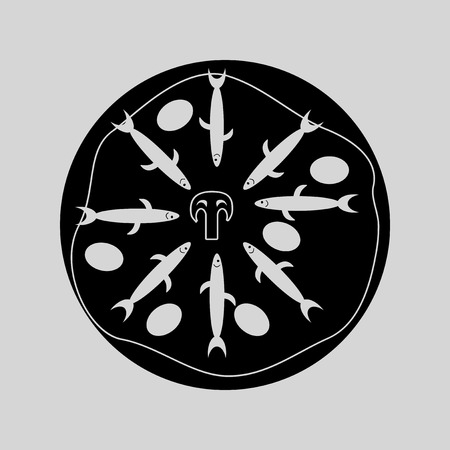 Flat in black and white pizza with anchoviesのイラスト素材