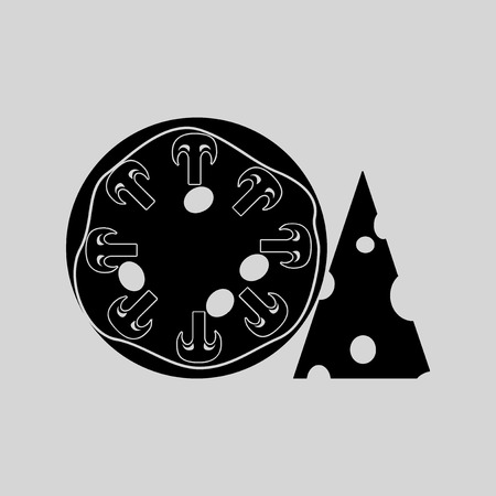 Flat in black and white pizza with cheeseのイラスト素材