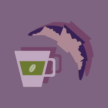 Flat with shadow Icon coffee and a croissantのイラスト素材