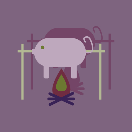 Flat with shadow Icon pig on fireのイラスト素材