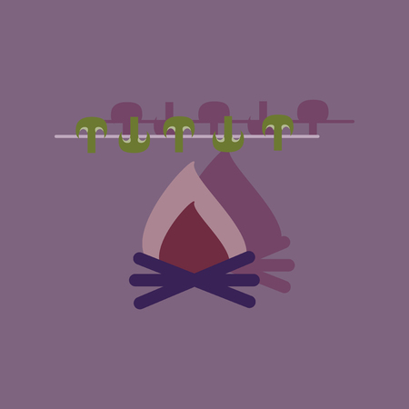 Flat with shadow Icon mushrooms on fireのイラスト素材