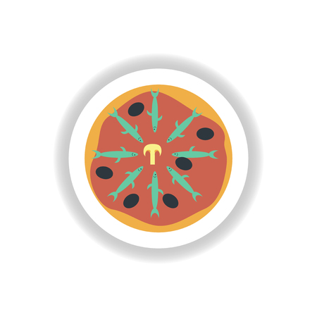 stylish paper sticker Pizza with salmon and olivesのイラスト素材