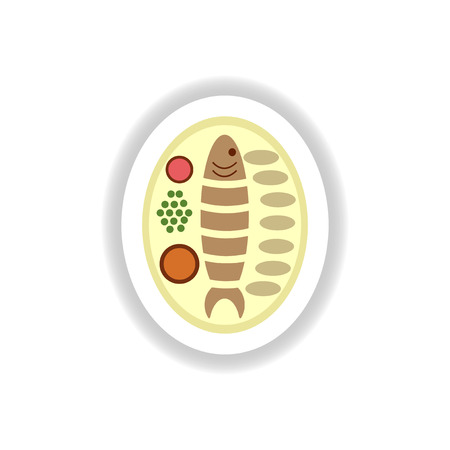 stylish paper sticker grilled fish on a plateのイラスト素材