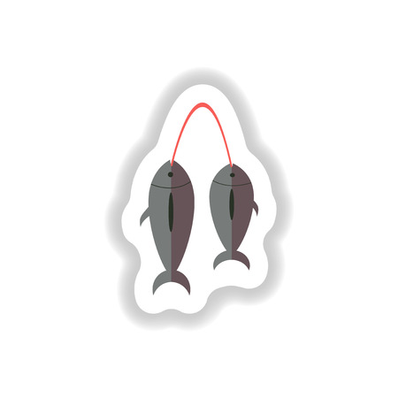 stylish paper sticker of fresh sea fishのイラスト素材