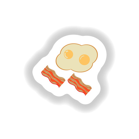 stylish paper sticker fried eggs with baconのイラスト素材