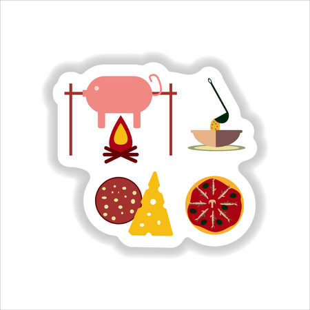 Set of paper stickers on white junk foodのイラスト素材