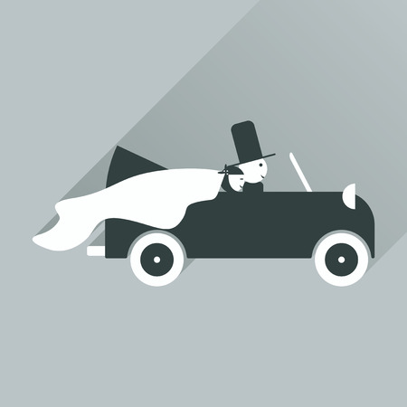 flat icon with long shadow bride and groom in carのイラスト素材