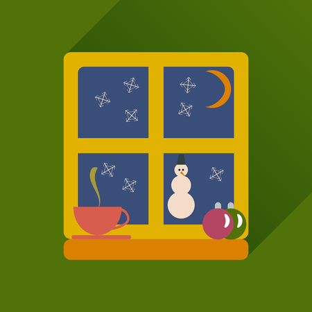 flat icon with long shadow snowman outsideのイラスト素材