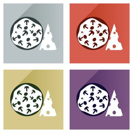 Modern flat icons vector collection with shadow pizza and cheeseのイラスト素材