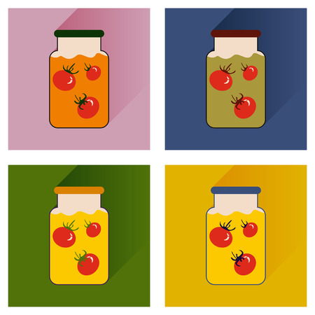 Vector set flat icons with long shadow canned tomatoesのイラスト素材