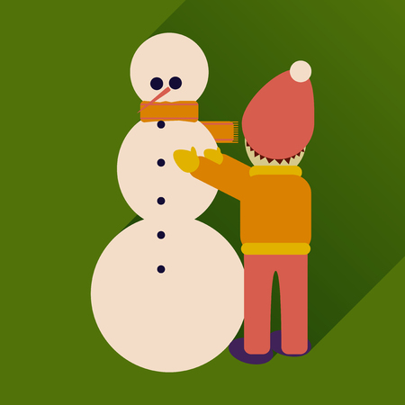 flat icon with long shadow child and snowmanのイラスト素材