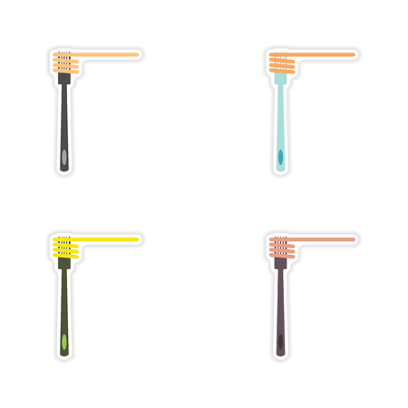 Set of paper stickers on white background spaghetti on forkのイラスト素材