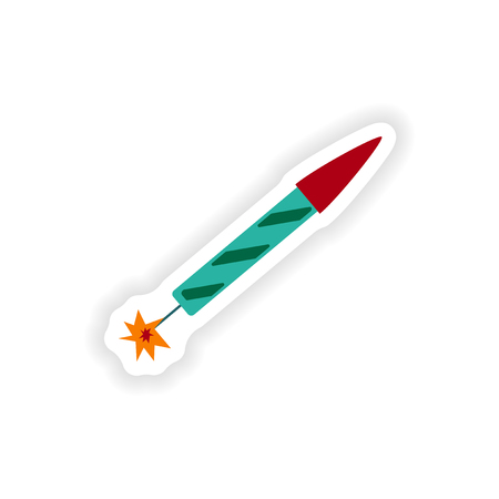 stylish paper sticker on white background rocket fireworksのイラスト素材
