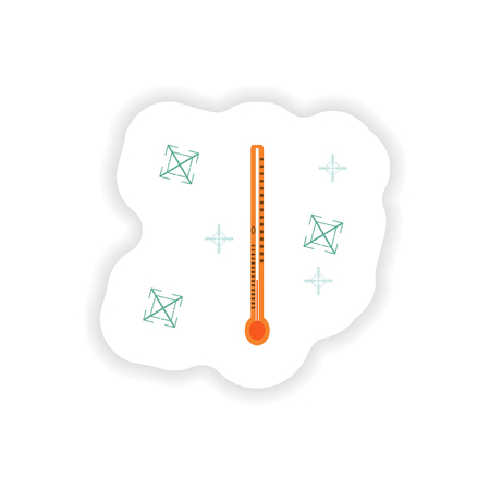stylish paper sticker on white background thermometer snowflakesのイラスト素材