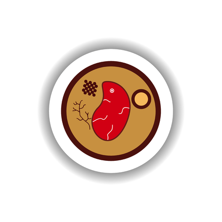 stylish paper sticker steak on a plateのイラスト素材