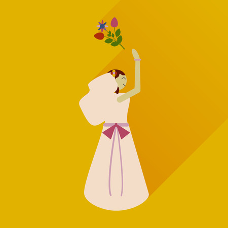 flat icon with long shadow bride throws bouquetのイラスト素材