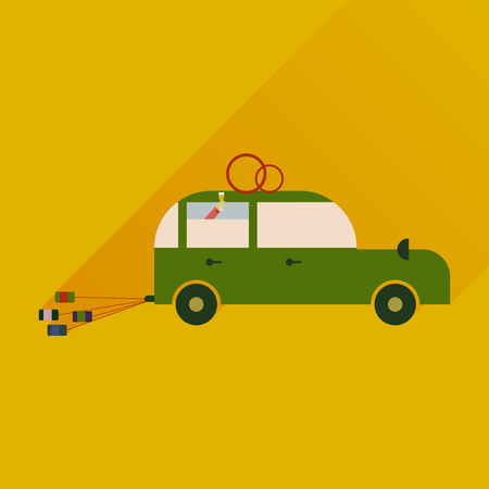 flat icon with long shadow wedding carのイラスト素材