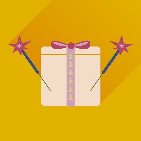 flat icon with long shadow present and sparklersのイラスト素材