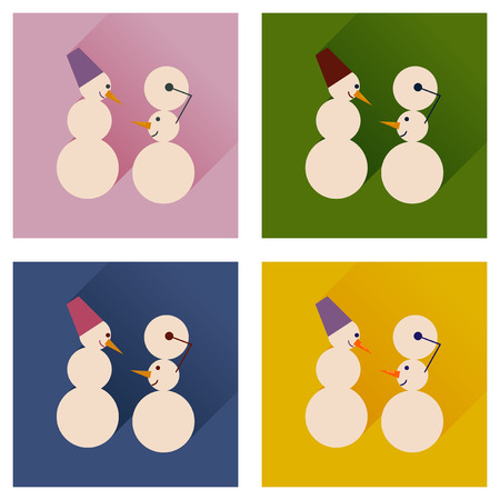 Set of flat web icons with long shadow Snowmenのイラスト素材