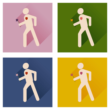 Set of flat icons with long shadow man flowerのイラスト素材