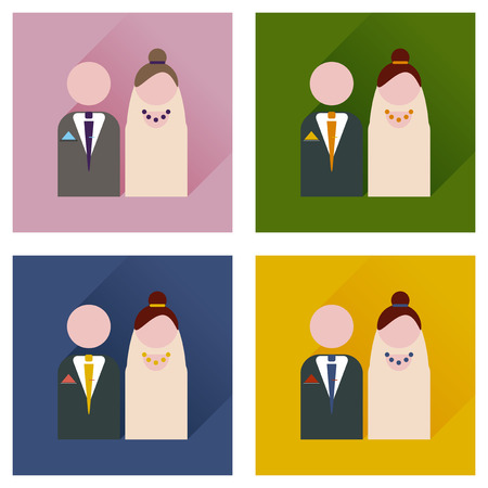 Set of flat icons with long shadow bride and groomのイラスト素材