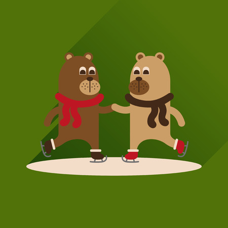 Flat icon with long shadow bears skateのイラスト素材