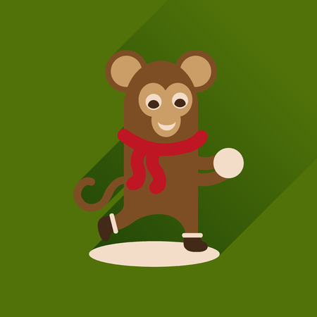 Flat icon with long shadow monkey snowのイラスト素材