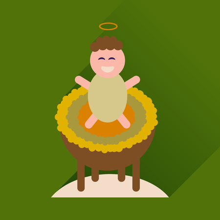 Flat icon with long shadow newborn Jesus Christのイラスト素材