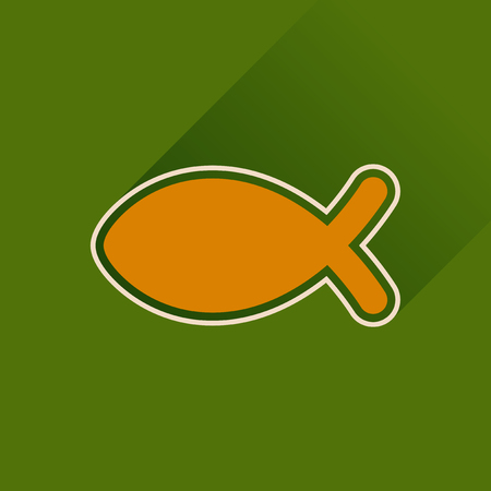 Flat icon with long shadow Christian fishのイラスト素材