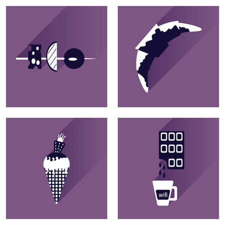 Modern flat icons collection with shadow sweet dessertsのイラスト素材
