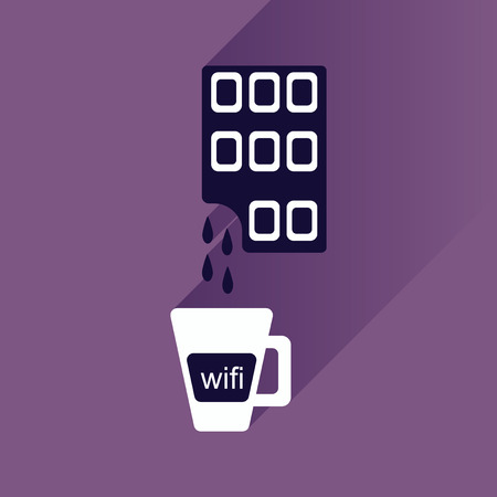 Flat with shadow Icon, cup of coffee and chocolate barのイラスト素材