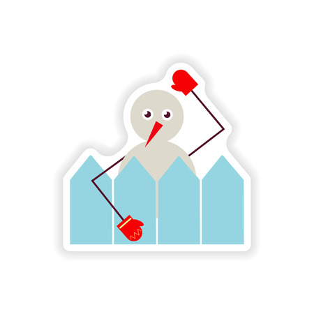 stylish paper sticker on white background, snowmanのイラスト素材
