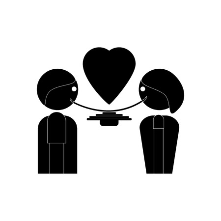 flat icon in black and white style man and woman eatのイラスト素材