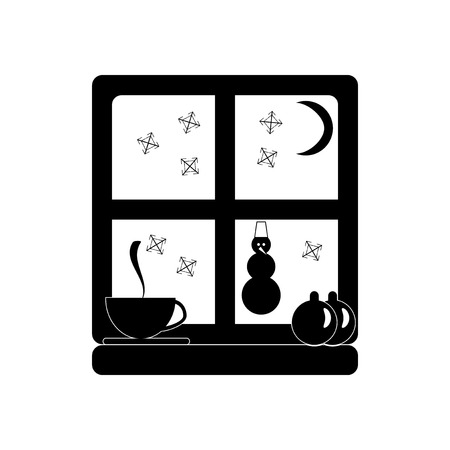 flat icon in black and white style window snowのイラスト素材