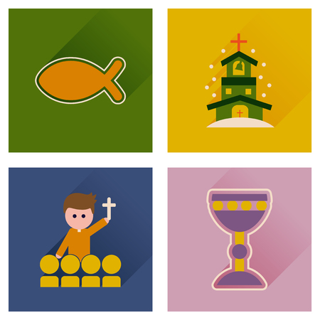 Concept of flat icons with long shadow Christianityのイラスト素材