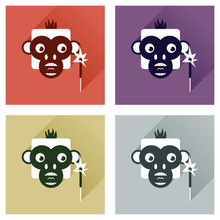 Set of flat icons with long shadow Monkeyのイラスト素材