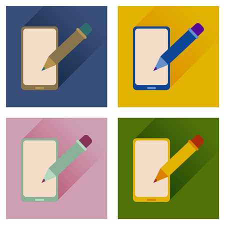 Concept of flat icons with long shadow mobile notesのイラスト素材