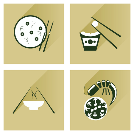 Modern flat icons vector collection with shadow Japanese dishesのイラスト素材
