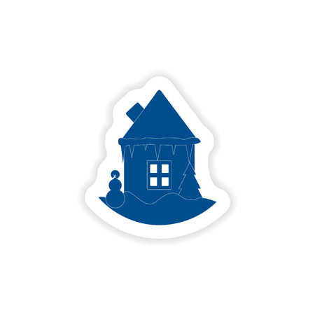 paper sticker on white background  house snowmanのイラスト素材
