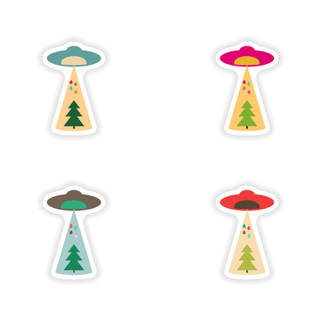 stylish concept paper sticker Christmas tree ufoのイラスト素材
